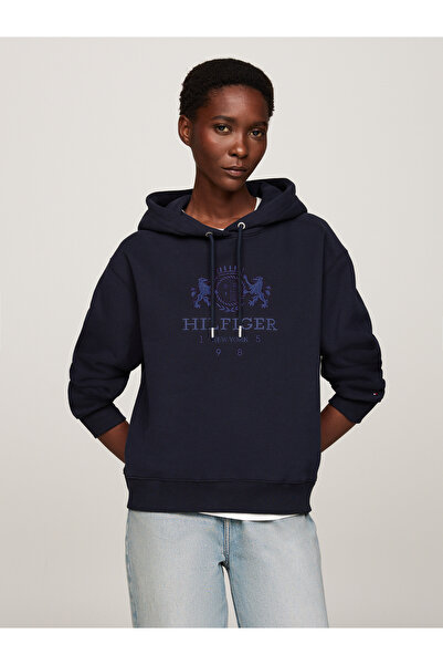Tommy Hilfiger Women Desert Sky Modern Regular Varsity Crew Neck Hoodie