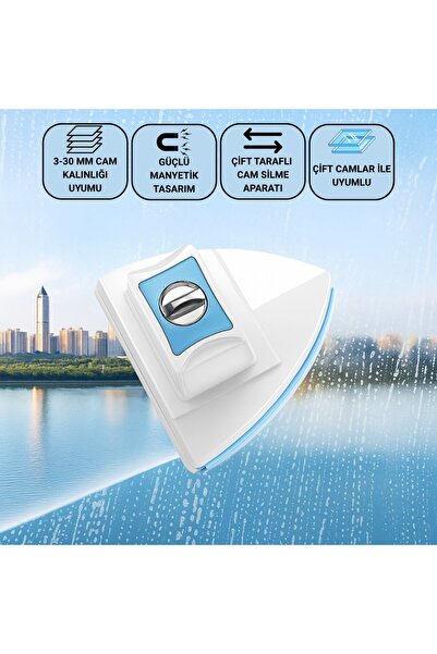 Polham 3-30 MM Çift Cam Uyumlu Ev ve Ofis Manyetik Cam Temizleyici, Çift Tara...