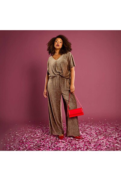 KİABİ بنطلون واسع الساق من قماش مخملي بني