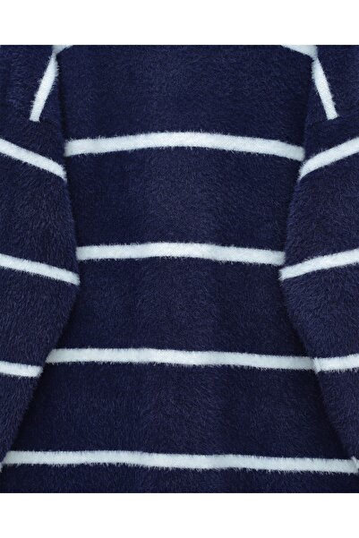 Modamorfo Striped Casual Bearded Knitwear Tunic - Navy