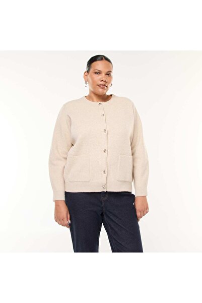 KİABİ Chunky Knit Cardigan with Decorative Buttons BEIGE