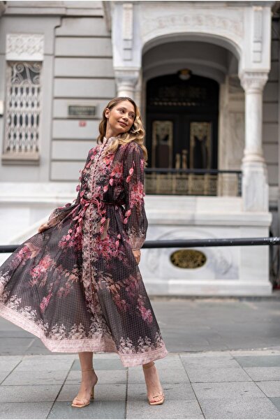 VorNişantaşı Women's Bringhton Tie-Up Paisley Pattern Midi Dress