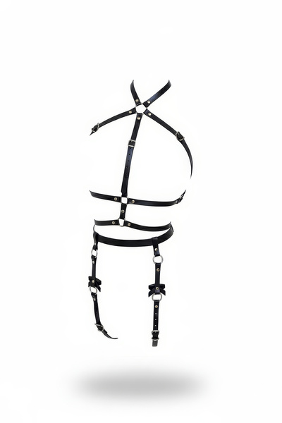 Angels Passion Black Leather Garter Set - Modern Style with Minimal Cut