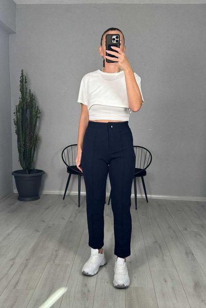 lady special Dar Paça Önden Şeritli Likralı Pantolon