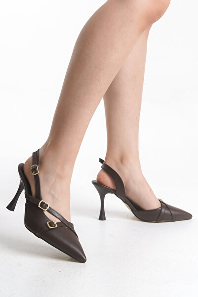 Southwalk Trendy Brown Buckle Detailed Slingback Stiletto