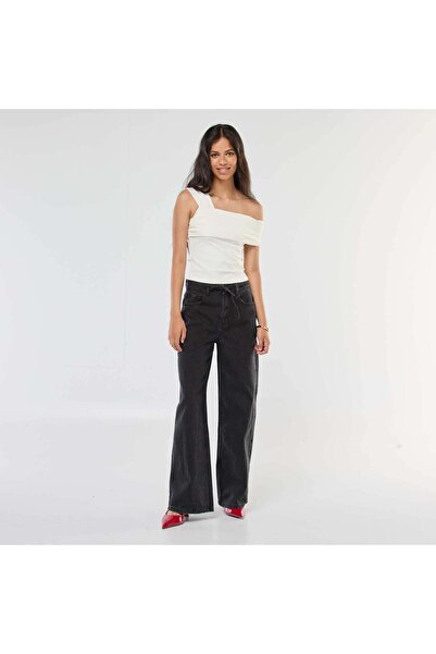 KİABİ Wide Leg Jeans with Skinny Denim Belt GREY