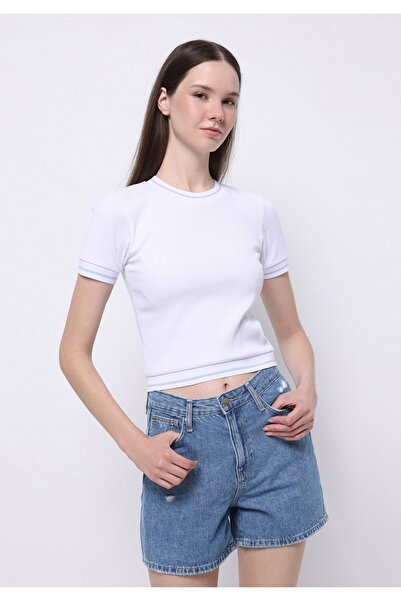 Colin's Tricou alb cu mânecă scurtă pentru femei, slim fit, cu gât rotund