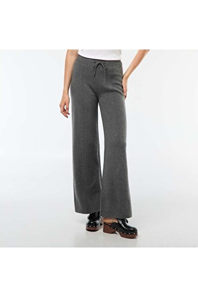 KİABİ Wide-Leg Ottoman Knit Trousers GREY