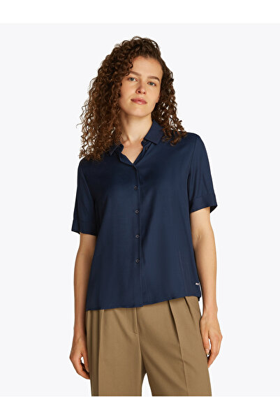 Tommy Hilfiger Women Dark Night Navy Soft Viscose Relaxed Fit Short Sleeve Shirt