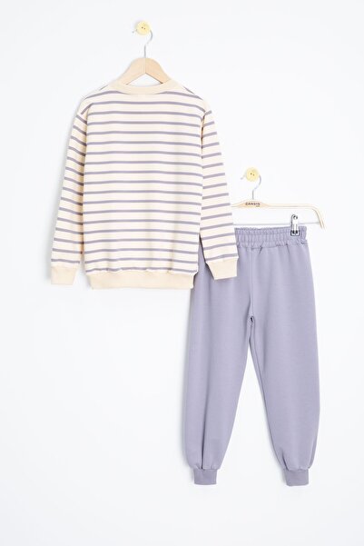 Cansın Mini Smoked Striped Pocket Detailed Boys' Tracksuit Set 23343