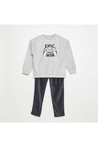 KİABİ Printed Fleece Pajamas GREY