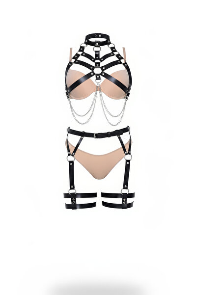 Angels Passion Black Fancy Leather Garter - High Shine Flexible Construction