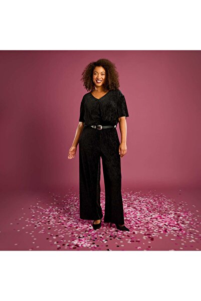 KİABİ بنطلون أرجل واسعة من قماش مخملي أسود