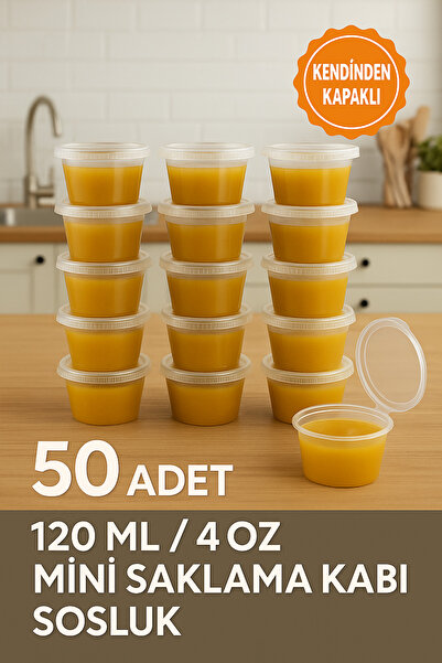 DİYA3 50 Adet Sızdırmaz Kendinden Kapaklı 120 ml Mini Saklama Kabı Sosluk , E...