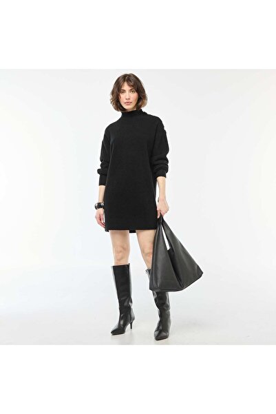 KİABİ Knit Dress with Decorative Buttons BLACK