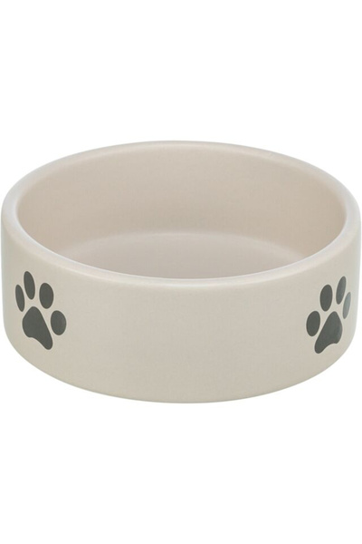 Trixie Ceramic Bowl, Paw Print, 0.3 l / 12 cm, Light Gray/Gray, 25220