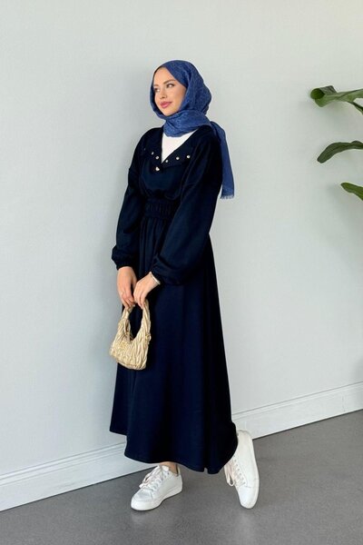 VENT GİYİM Girne Buy Elastic Dress |   Modal Cotton Long Dress – Hijab Casual Dress with Snap Detail