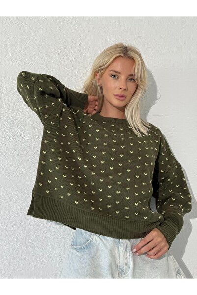 Homay Women's Patterned Oversized Knitwear Sweater Comfortable Crew Neck Long...