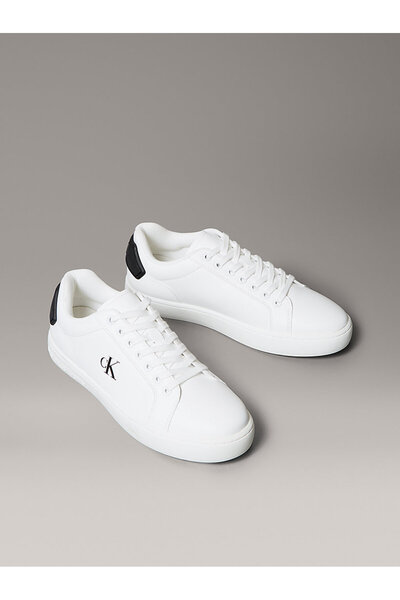 Calvin Klein Erkek Rahat Düz Taban Pürüzsüz Deri Beyaz Sneaker YM0YM01297-01W