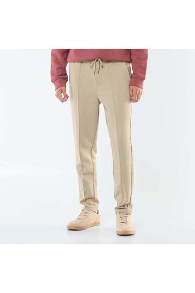 KİABİ Plain piqué knit joggers BEIGE