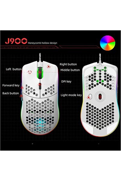 HXSJ J900 USB Wired Gaming Mouse RGB Gaming Mouse with Six Adjustable DPI Ergonomic Design