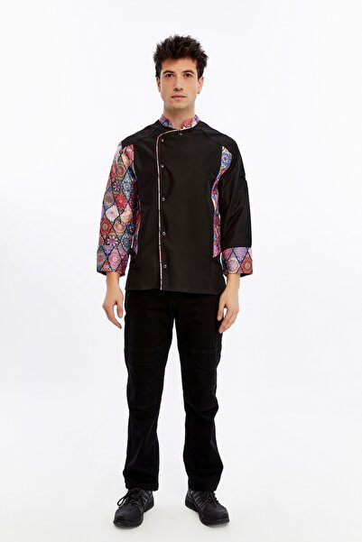 Uniprom Long Sleeve Chef Jacket Apron Chef, Waiter Mandala Model Black