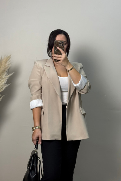 Vizon Collection Çizgi Detaylı Bej Blazer