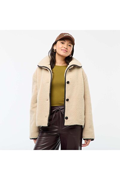 KİABİ Warm Shearling-Effect Jacket BEIGE