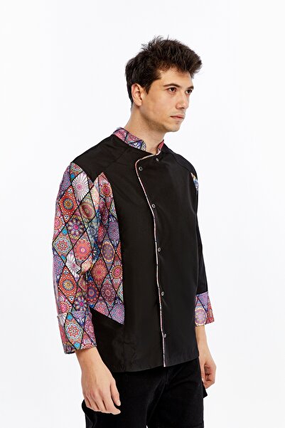 Uniprom Long Sleeve Chef Jacket Apron Chef, Waiter Mandala Model Black
