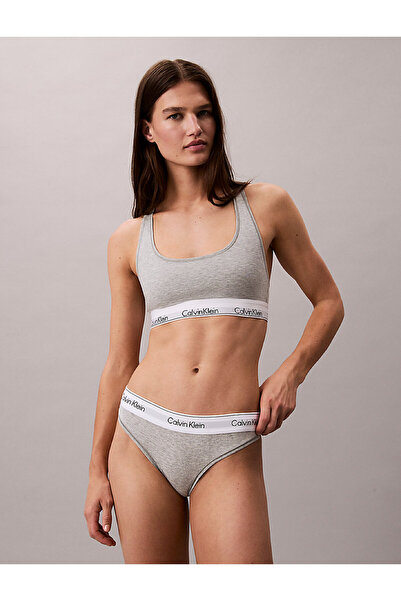 Calvin Klein Kadın Marka Logolu Beyaz Elastik Bantlı Gri Külot LV00QF8518 P7A