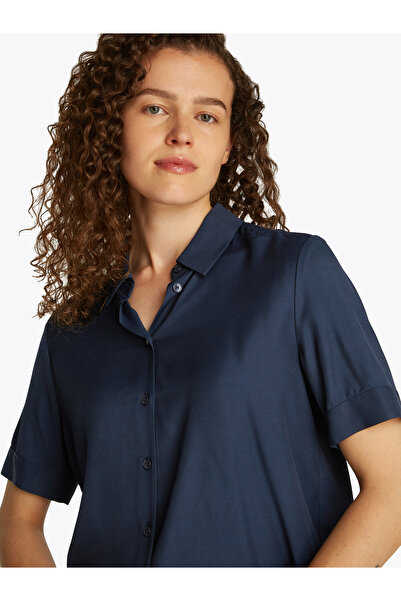 Tommy Hilfiger Women Dark Night Navy Soft Viscose Relaxed Fit Short Sleeve Shirt