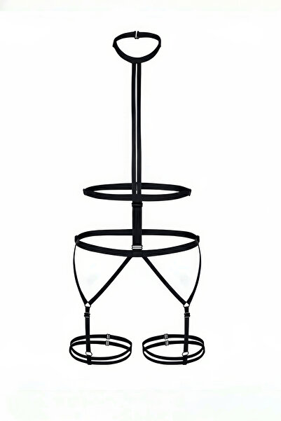 Angels Passion Black Women's Fancy Garter Set - Leather Look That Fits Perfectly on the Body