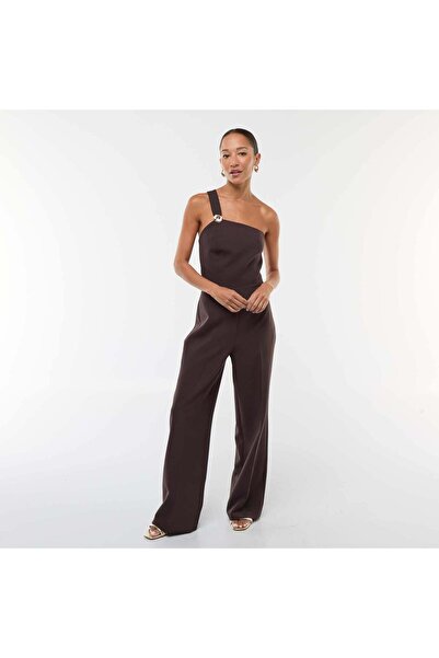 KİABİ Asymmetrical Strap Jumpsuit with Detail BROWN