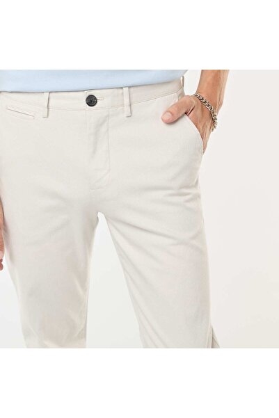 KİABİ Plain piqué knit trousers WHITE