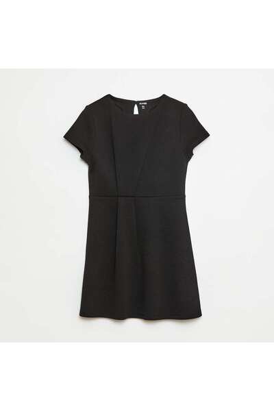 KİABİ Milano Fit and Flare Short Sleeve Dress BLACK