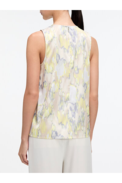 Calvin Klein Women Floral Tie Dye / Tofu Polyester Drapey Satin Ns Metal Blouse