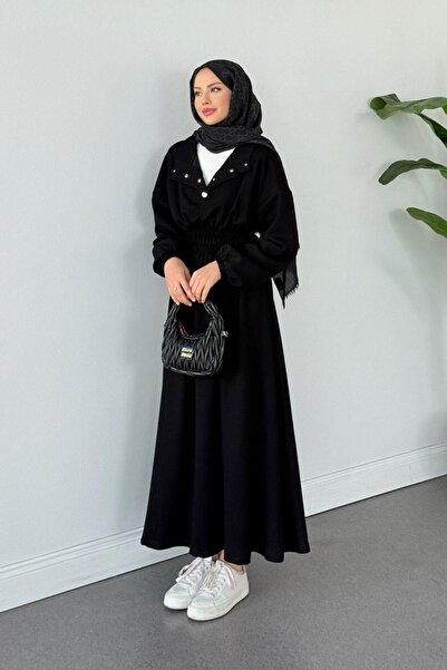 VENT GİYİM Girne Buy Elastic Dress |   Modal Cotton Long Dress – Hijab Casual Dress with Snap Detail