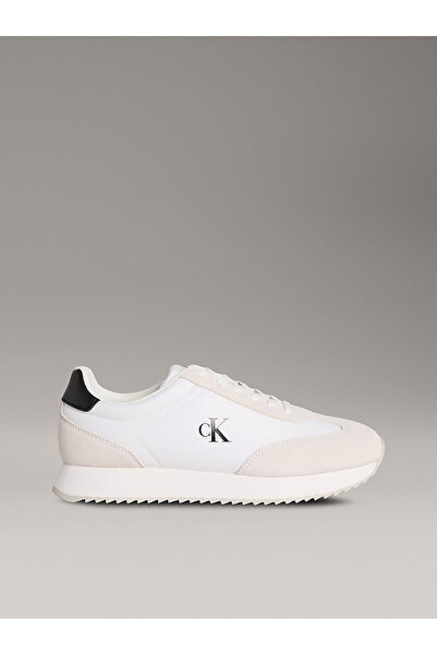 Calvin Klein Erkek Yuvarlak Burun Lamine Deri Bağlamalı Orta Kalın Topuk Beyaz Sneaker YM0YM01325-01W