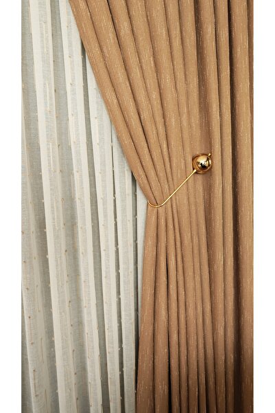 Yuka Panel Backdrop Curtain Camel Slub Pattern Single Panel 1/3 Pleated Luxury Series Heavy Weight