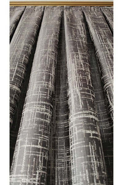 Yuka Panel Backdrop Curtain Gray Asymmetrical Pattern Single Panel 1/3 Regular Pleated Luxury Series Heavy Weight