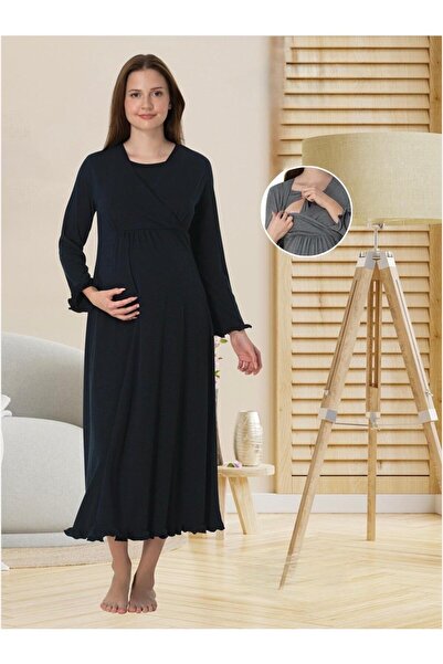 Lohusa Homewear Kadın Siyah Tasarım Kolay Emzirme Özellikli Pamuk Penye Hamil...