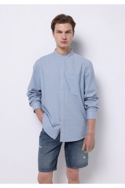 Colin's Cămașă cu mânecă lungă, albastră, pentru bărbați, cu guler Hakim, cro...