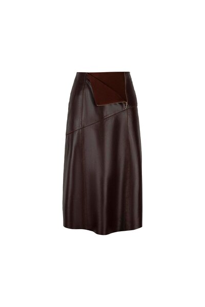 Desa Women's Dark Brown Midi Length Leather Skirt