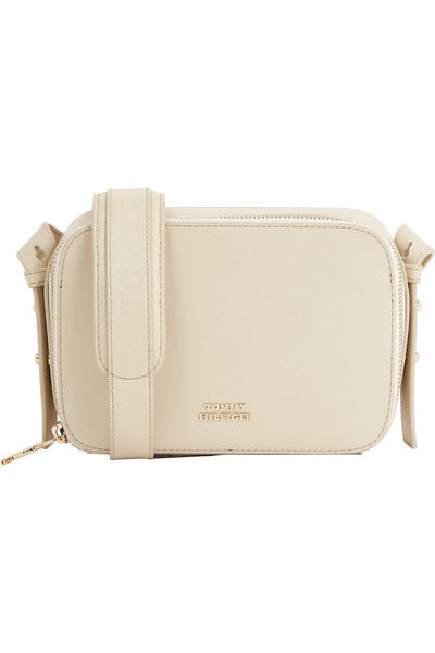 Tommy Hilfiger Women Cream Leather Hilfiger Leather Crossbody Bag
