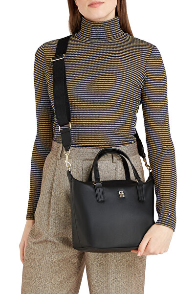 Tommy Hilfiger Women Black Polyester Monogram Tote Bag