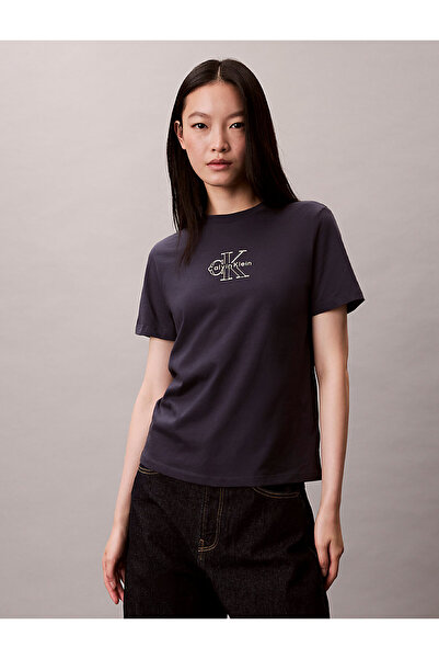 Calvin Klein Jeans Bisiklet Yaka Düz Mavi Kadın T-Shirt LV047D873GVEK