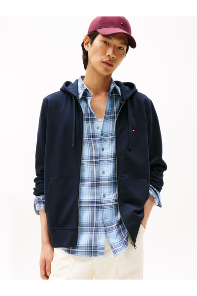 Tommy Hilfiger هودي رجالي من قماش تيري القطني Desert Sky مزود بسحّاب