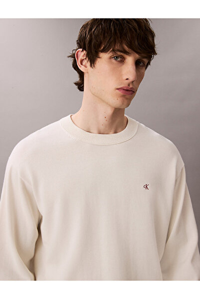 Calvin Klein Jeans Bisiklet Yaka Classic Fit Düz Kırık Beyaz Erkek Kazak LV04RC309GYAS LS EZ COTTON