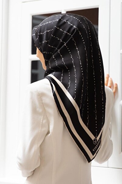 Vissona 57% ΜΕΤΑΞΟΥΡΕΟΝ 43% ΒΙΣΚΟΝΙΝΟ Μεταξωτό Σχέδιο Χειρόγραφου Μαύρο - Κρεμ Χρώμα More Tok Exclusive Se