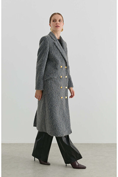 Fatma Atasoy Sakallı Blazer Gri Maksi Kaban